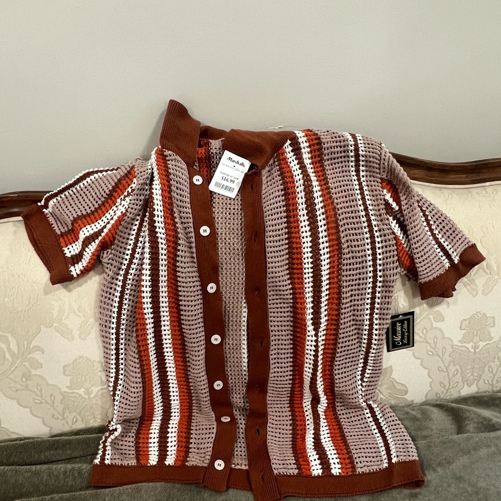 Simplicity Kids Brown and White Striped Button Down Shirt